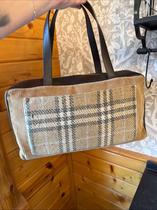 Burberry Handbags - Burberry Vintage Satchel Leather, Wool & Corduroy